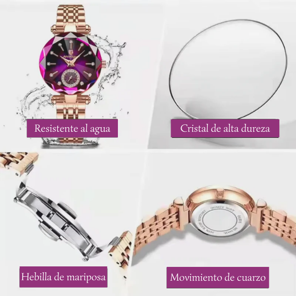 Lumière™ - Elegante Reloj De Cuarzo Con Diamantes Para Mujer
