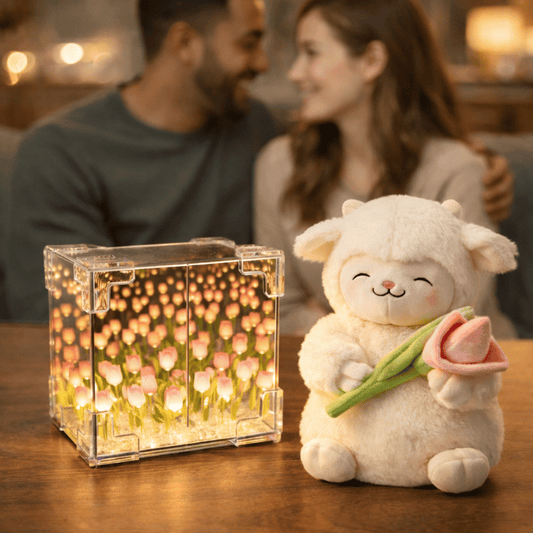 ✨ Set Tulipán Infinito – Peluche Corderito + Caja de Tulipanes 🌷